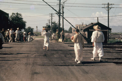 People crossing a railroad